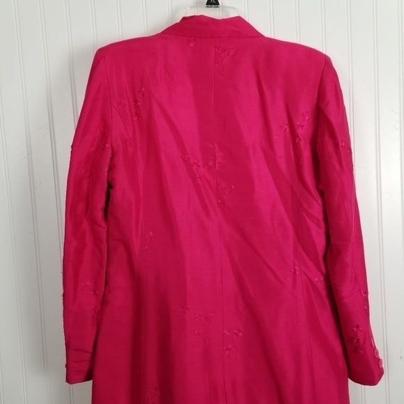 Newport News Silk Long Blazer Jacket Knee Length Embroidered Flowers Pink Sz 12 - Picture 4 of 13